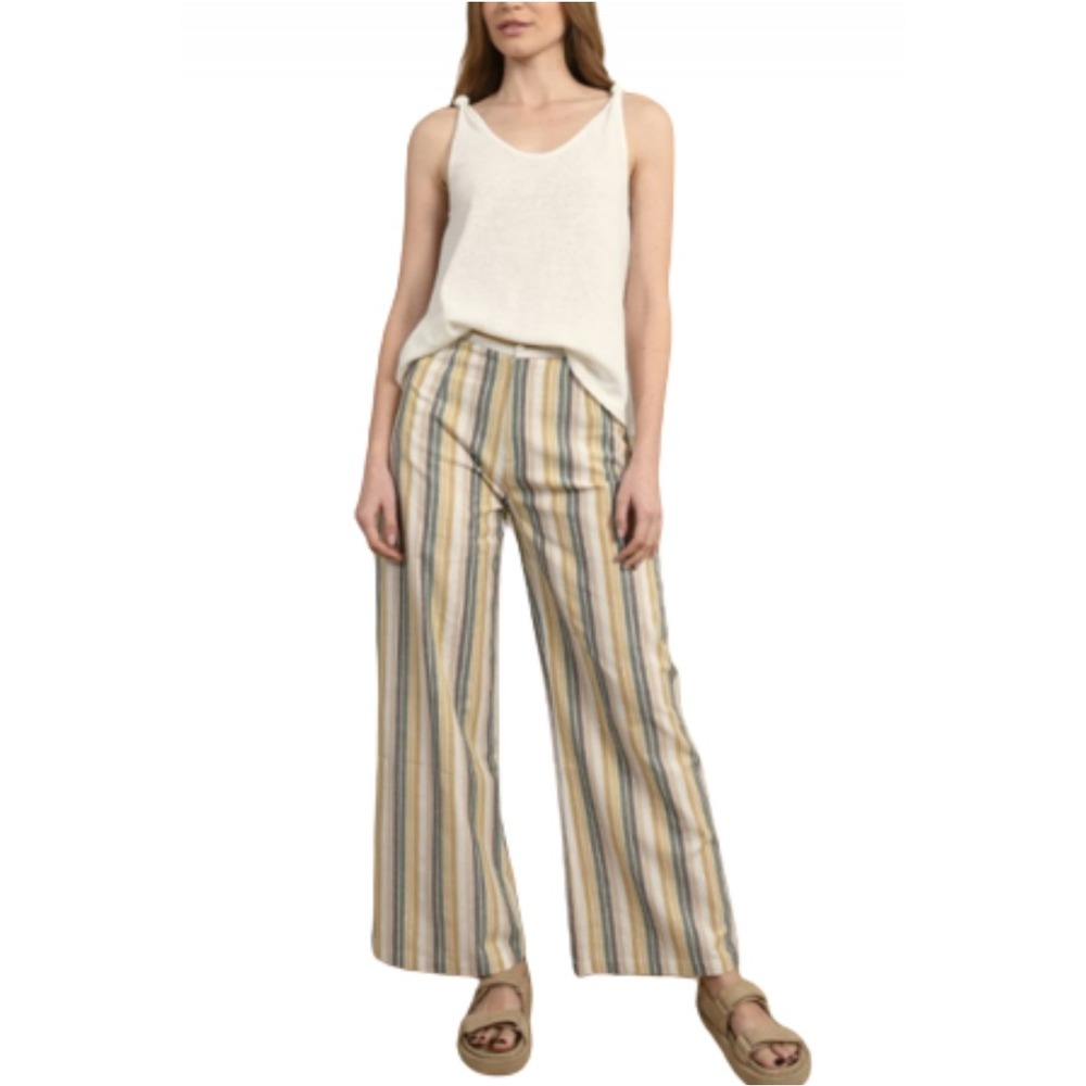Molly Bracken Striped Wide Leg Pants Yellow Green Grey LAR194BE Size Medium